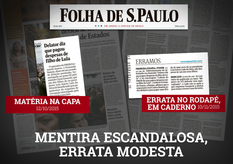 Depois do ‘O Globo’, ‘Folha’ reconhece matéria errada sobre filho de Lula